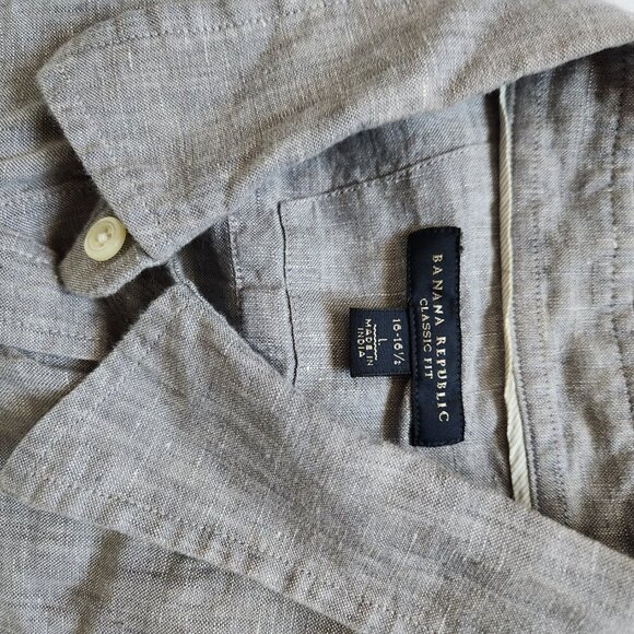 Banana Republic Classic Fit Linen Shirt Mens Large 16-16 1/2 L/S Button Up Gray - Picture 2 of 4